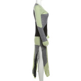 SC Long Sleeve Knits Color Block Slim Maxi Dress XEF-32597