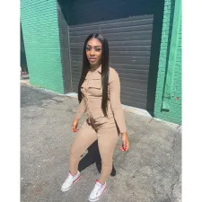 SC Solid Color Zipper Long Sleeve Jumpsuit DDF-88219