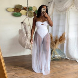 SC Mesh See Through Long Skirt Halter Two Piece Swimsuit NY-10582