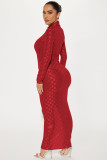 SC Fashion Mesh Plaid Long Sleeve Maxi Dress YD-8773