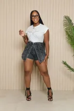 SC Fashion Buttoned Fake Two Piece Denim Shorts CM-8693