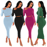 SC Solid Color Long Sleeve Two Piece Skirts Set MZ-2810