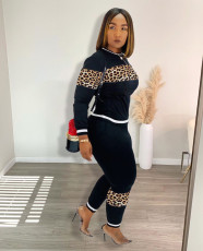 SC Leopard Print Patchwork Long Sleeve Two Piece Set HMS-5580