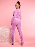 SC V-neck Ruched Crop Tops Stacked Pants Two Piece Set GDYF-6903