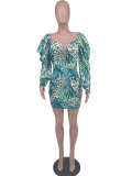 SC Fashion Print Puffed Sleeve Slim Mini Dress XHXF-368
