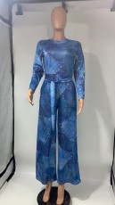 SC Fashion Print Waist Belt Wide Leg Jumpsuit GDNY-2244