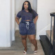SC Plus Size Print Short Sleeve Tie Up Two Piece Shorts Set NNWF-7895