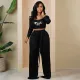SC Plus Size PINK Letter Print Knit Tie Up Loose Two Piece Pants Set YIM-361