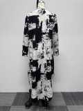SC Plus Size Print Long Sleeve Irregular Shirt Dress NY-10595
