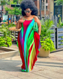 SC Plus Size Colorful Print Loose Sling Maxi Dress FNN-8719