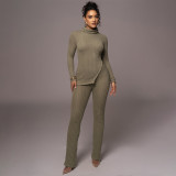 SC Solid Color Turtleneck Woolen Casual Pants Set NYF-8148