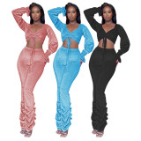 SC Flared Sleeve Pleated Stacked Pants Two Piece Set ME-8432