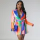 SC Long Sleeve Print Suit Mini Dress(With Waist Belt) BY-C6612