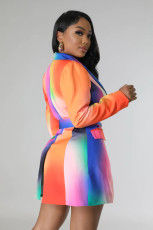 SC Long Sleeve Print Suit Mini Dress(With Waist Belt) BY-C6612