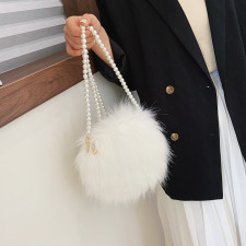 SC Pearl Chain Tote Shoulder Crossbody Fur Bag HCFB-156121