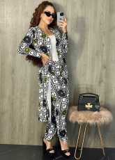 SC Casual Print Long Cardigan And Pants Two Piece Set CY-2900