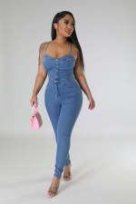 SC Fashion Denim Backless Bandage Jumpsuit LX-3557