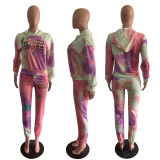 SC Plus Size Letter Tie Dye Print Sport Two Piece Pants Set OM-1678