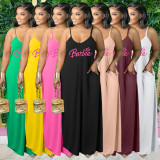 SC Plus Size Fashion Loose Sling Print Maxi Dress WAF-7609338