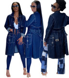 SC Fashion Long Sleeve Denim Trench Coat Jacket MOF-8930