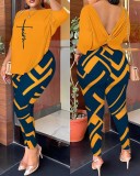 SC Plus Size Casual Backless Printed Pants Two Piece Set GSRX-9074