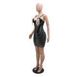 SC Sexy Sling Tassel Hot Drill Nightclub Dress CYA-900790