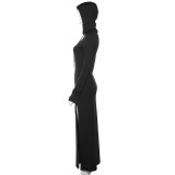 SC Sexy High Slit Hooded Maxi Dress XEF-34002