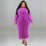 SC Plus Size Solid Color Zipper Pleated Maxi Dress GDAM-218312