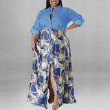 SC Plus Size Fashion Print Patchwork Long Sleeve Maxi Dress GDAM-218310