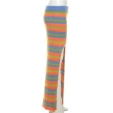 SC Stripe Print Contrast Color High Slit Long Skirt XEF-34353