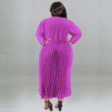 SC Plus Size Solid Color Zipper Pleated Maxi Dress GDAM-218312