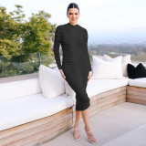 SC Casual Solid Color Slim Long Sleeve Midi Dress XEF-34920