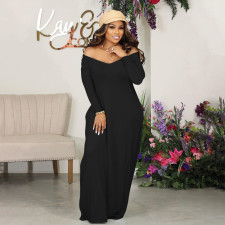 SC Plus Size Casual V Neck Solid Color Maxi Dress YIM-363