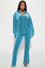 SC Fashion Solid Color Long Sleeve Slit Pants 2 Piece Set YD-8779