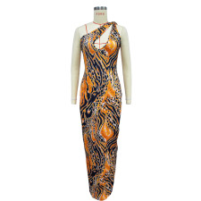 SC Sexy Print Sleeveless Hollow Out Maxi Dress BY-6671