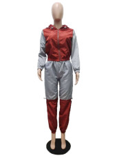 SC Plus Size Color Block Long Sleeve Sport Two Piece Pants Set YIM-039