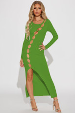 SC Sexy Hollow Out Long Sleeve Slit Maxi Dress YD-8776