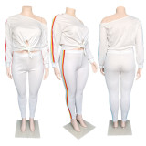 SC Plus Size Patchwork Long Sleeve Two Piece Pants Set YIM-100