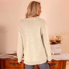 SC Print V Neck Long Sleeve Sweater FSXF-561