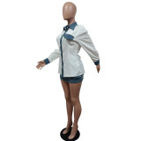 SC Casual Long Sleeve Shirt And Denim Skirt Two Piece Set MEM-88512