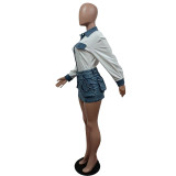 SC Casual Long Sleeve Shirt And Denim Skirt Two Piece Set MEM-88512