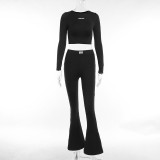 SC Casual Long Sleeve Tops And Micro Flare Pant 2 Piece Set FL-23423