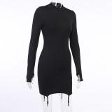 SC Solid Color Knits Long Sleeve Mini Dress(With Stockings) FL-23356
