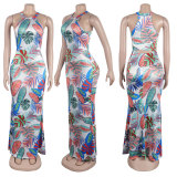 SC Plus Size Print Sleeveless Backless Maxi Dress NY-2766