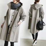 SC Plus Size Solid Color Long Sleeve Hooded Wind Coat GOFY-X2279