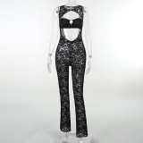 SC Lace Printed See Through Hollow Out Jumpsuit FL-23515