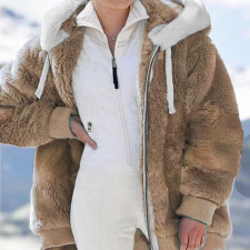 SC Plus Size Fashion Loose Plush Zipper Hooded Coat GOFY-9910