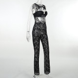 SC Lace Printed See Through Hollow Out Jumpsuit FL-23515