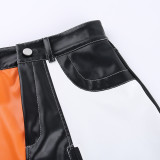 SC Zipper Clash Sexy Leather Skirt FL-23406