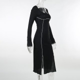SC Fashion Diamond Long Sleeve Split Midi Dress FL-YY23445MH